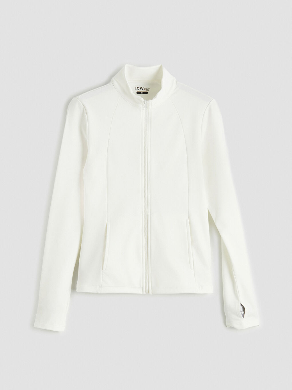 Beyaz Parmak Geçmeli Kadın Fermuarlı Sweatshirt-1