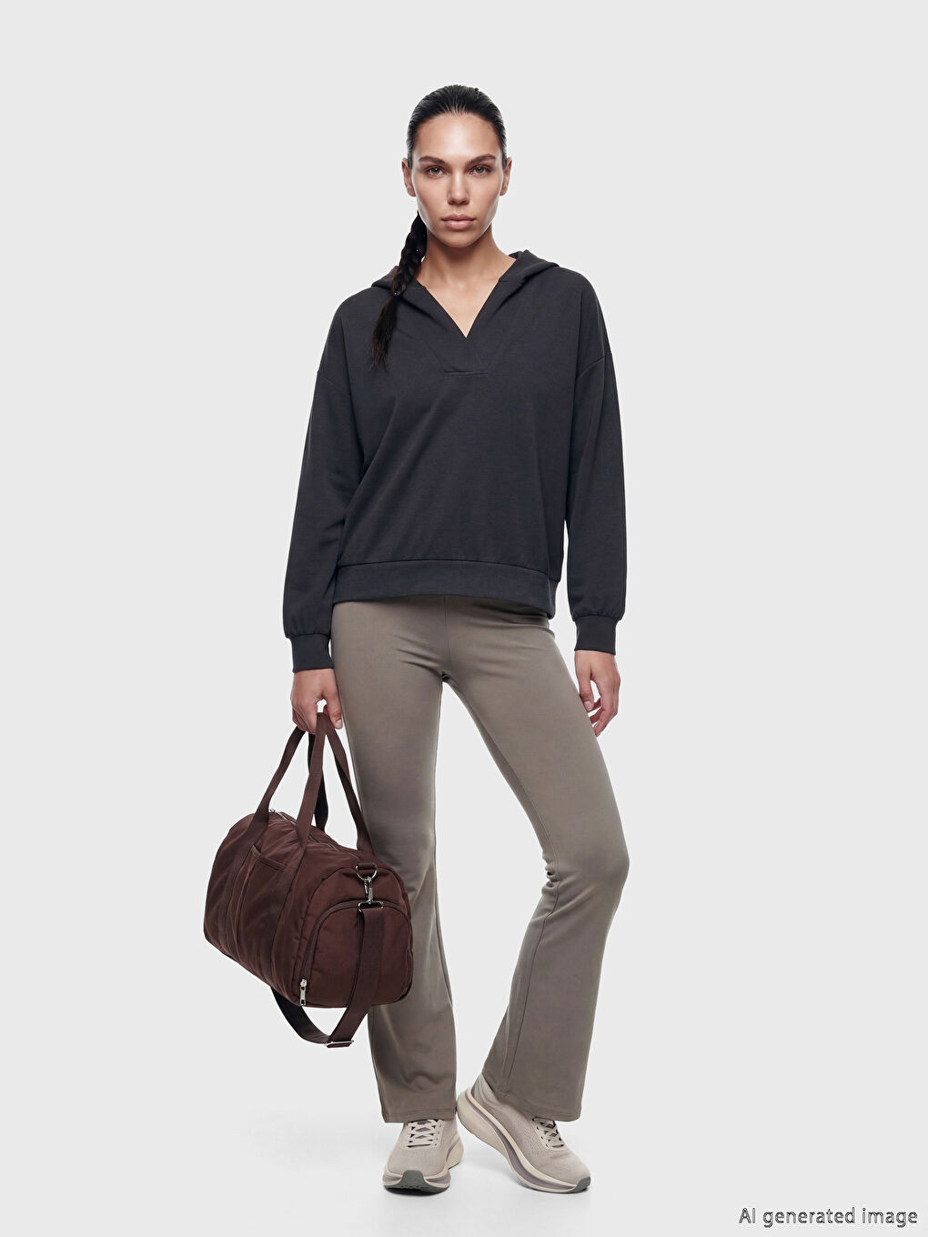 Yeşil Beli Lastikli Ispanyol Paça Kadın Spor Tayt	