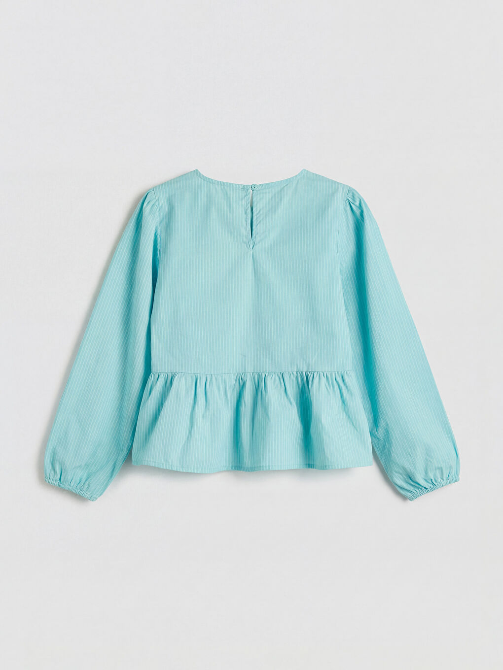 Mavi Fiyonk Detaylı Çizgili Poplin Kız Çocuk Bluz-1