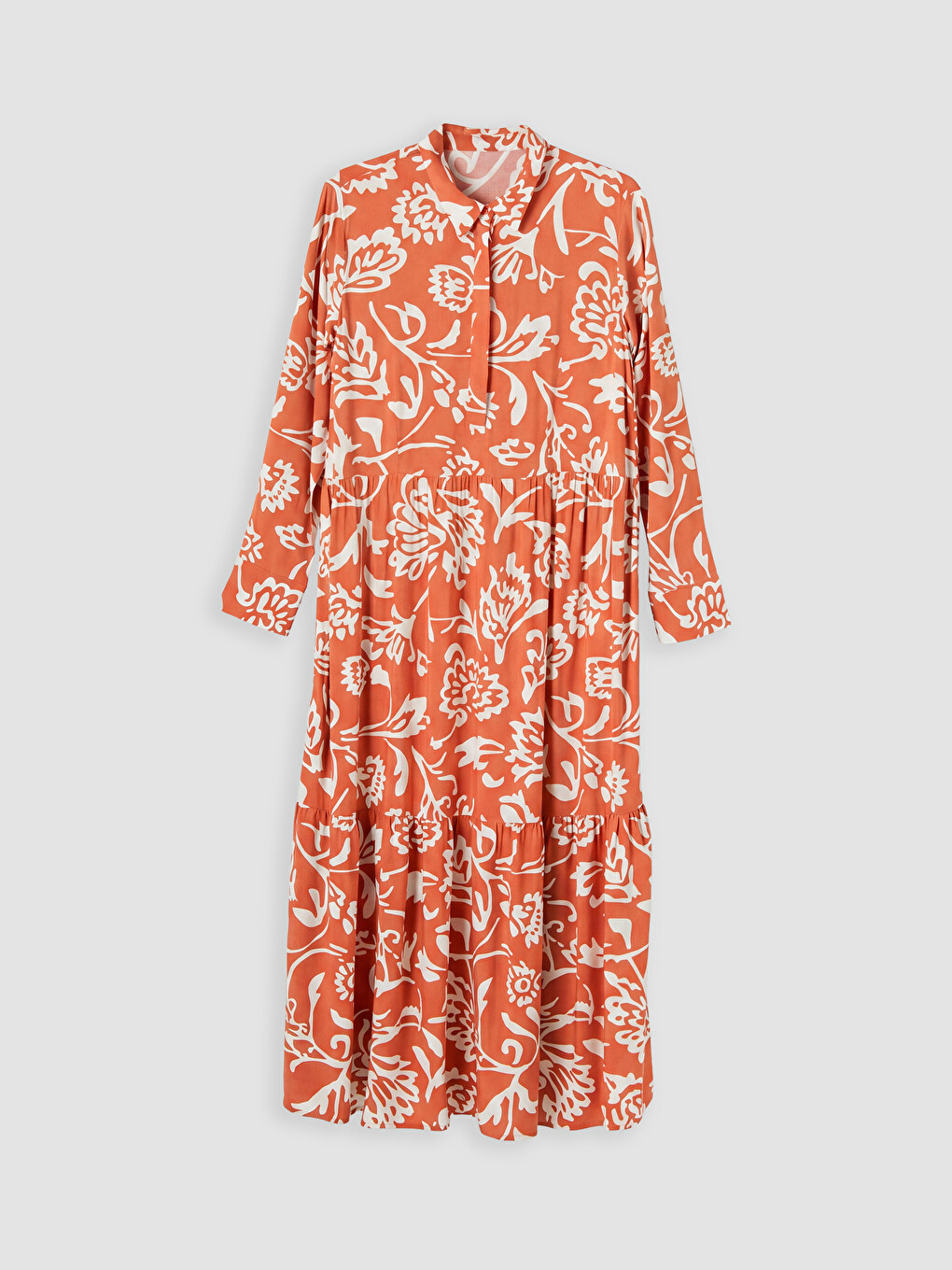 Collared Neck Patterned 100% Cotton Dress-4