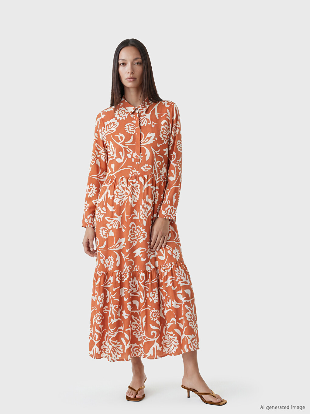 Collared Neck Patterned 100% Cotton Dress