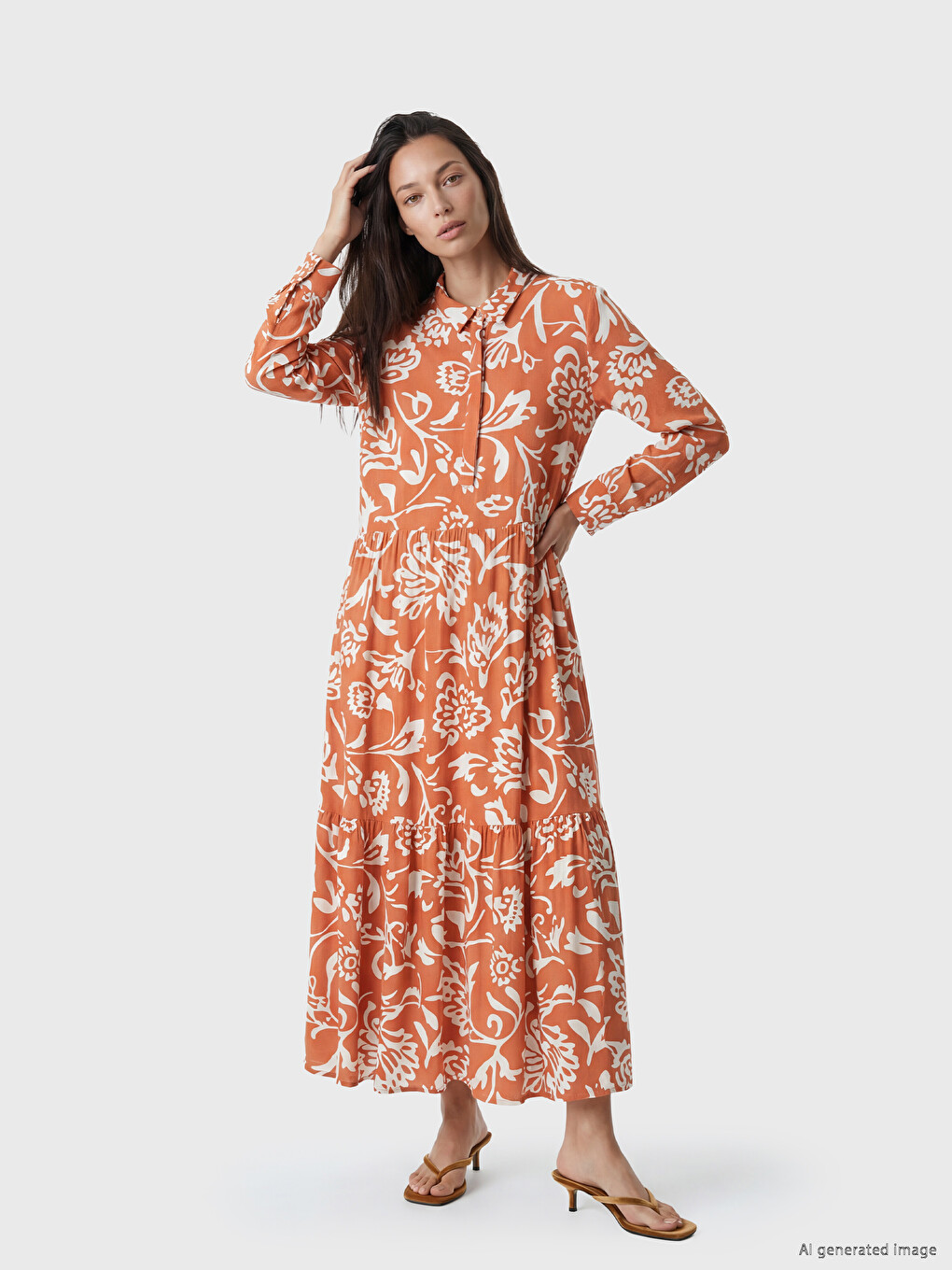 Collared Neck Patterned 100% Cotton Dress-1