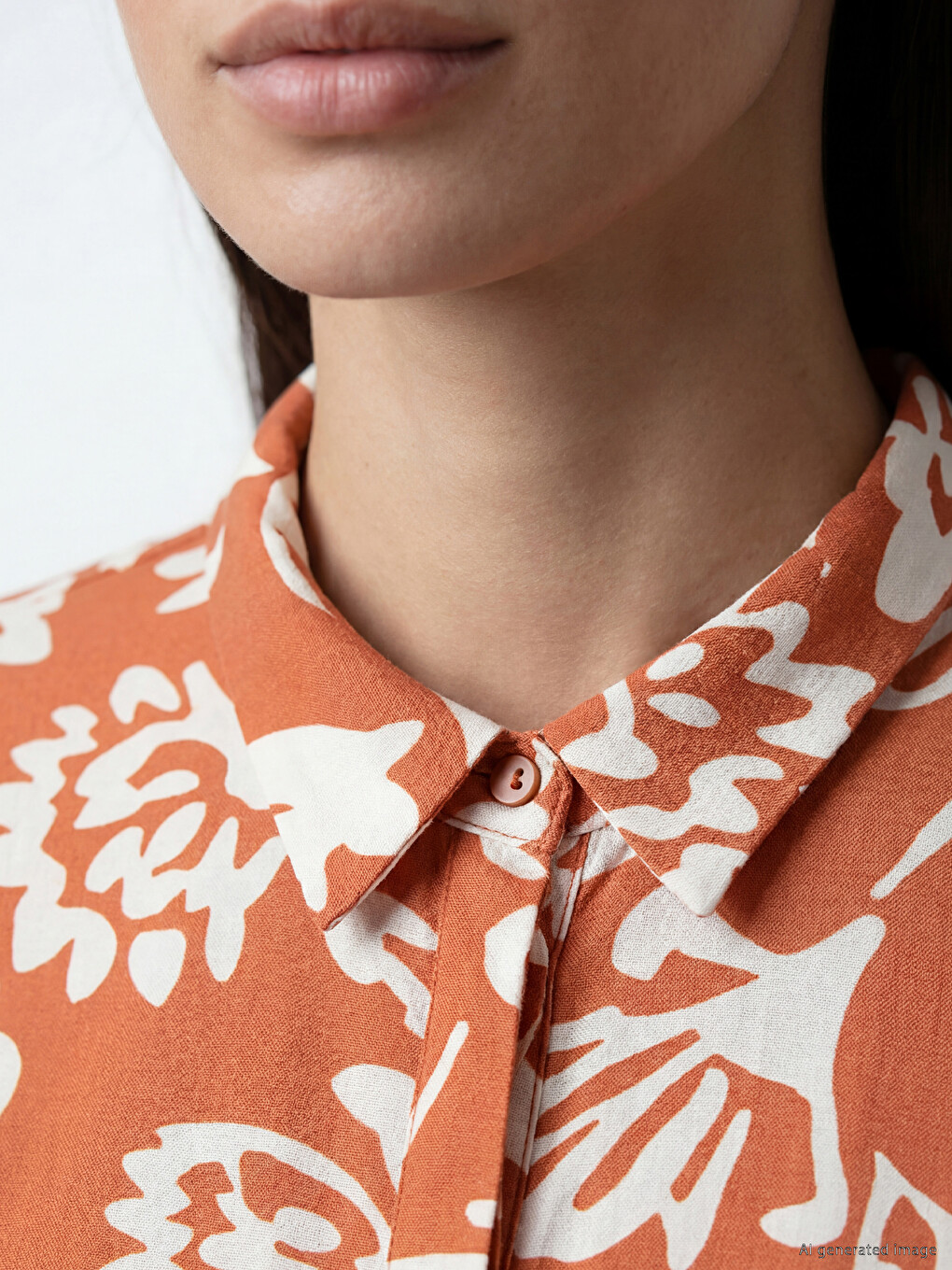 Collared Neck Patterned 100% Cotton Dress-2