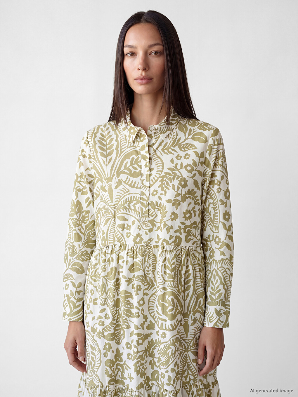 Collared Neck Patterned 100% Cotton Dress-1