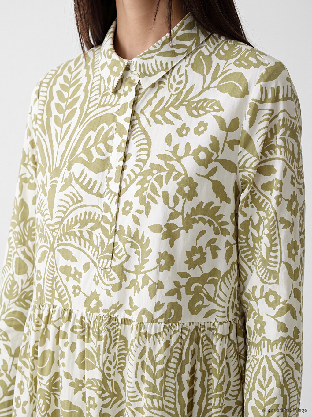 Collared Neck Patterned 100% Cotton Dress-2