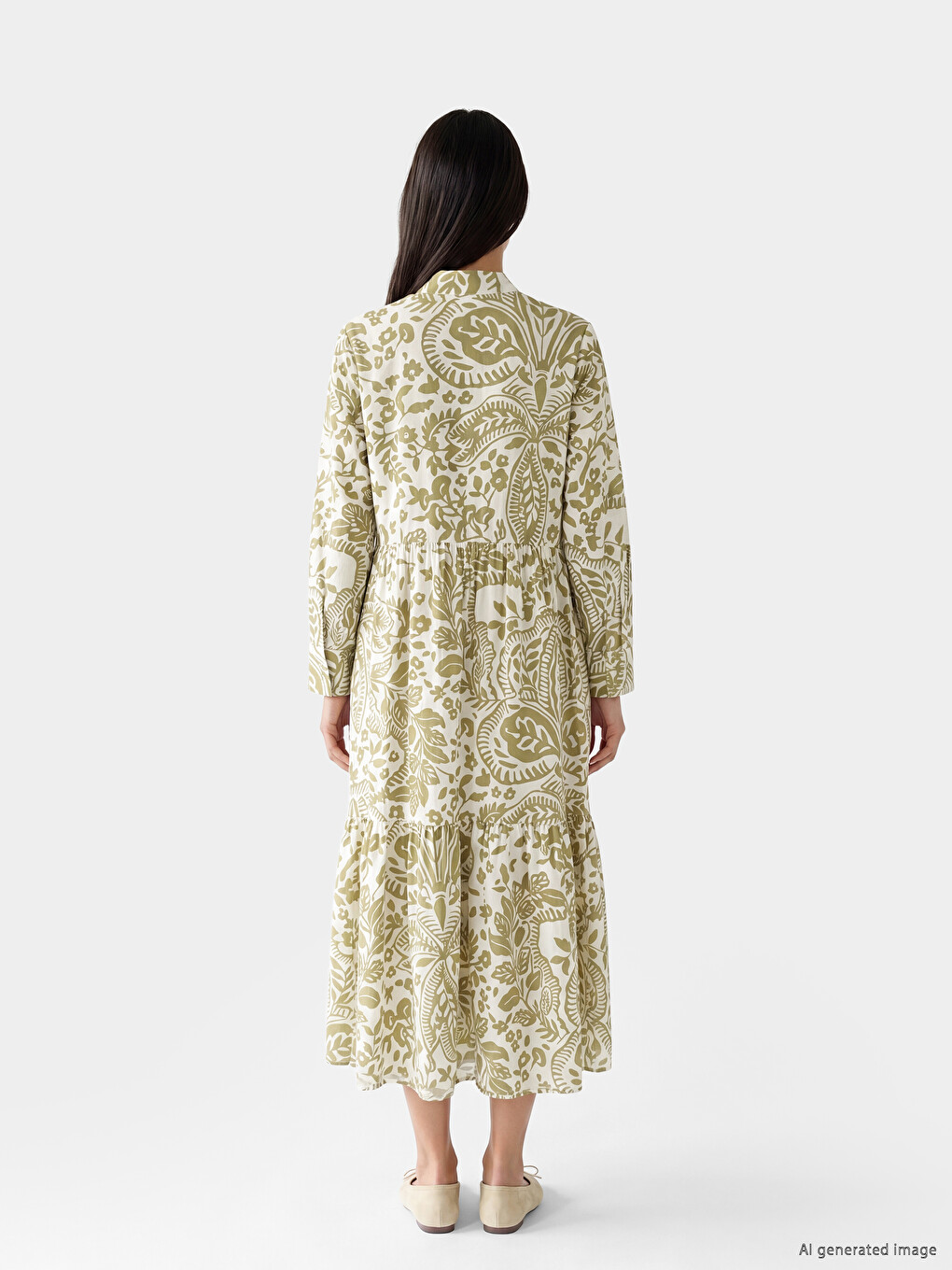 Collared Neck Patterned 100% Cotton Dress-3