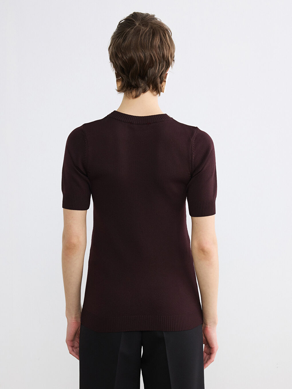 Bordo Bisiklet Yaka Taşlı Kadın Triko Kazak-3