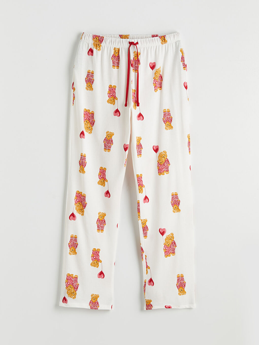 Ekru Beli Lastikli Ayı Teddy Desenli Kadın Pijama Altı