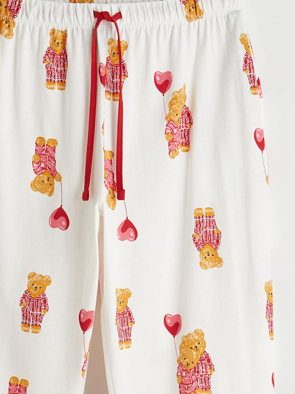 Ekru Beli Lastikli Ayı Teddy Desenli Kadın Pijama Altı-2