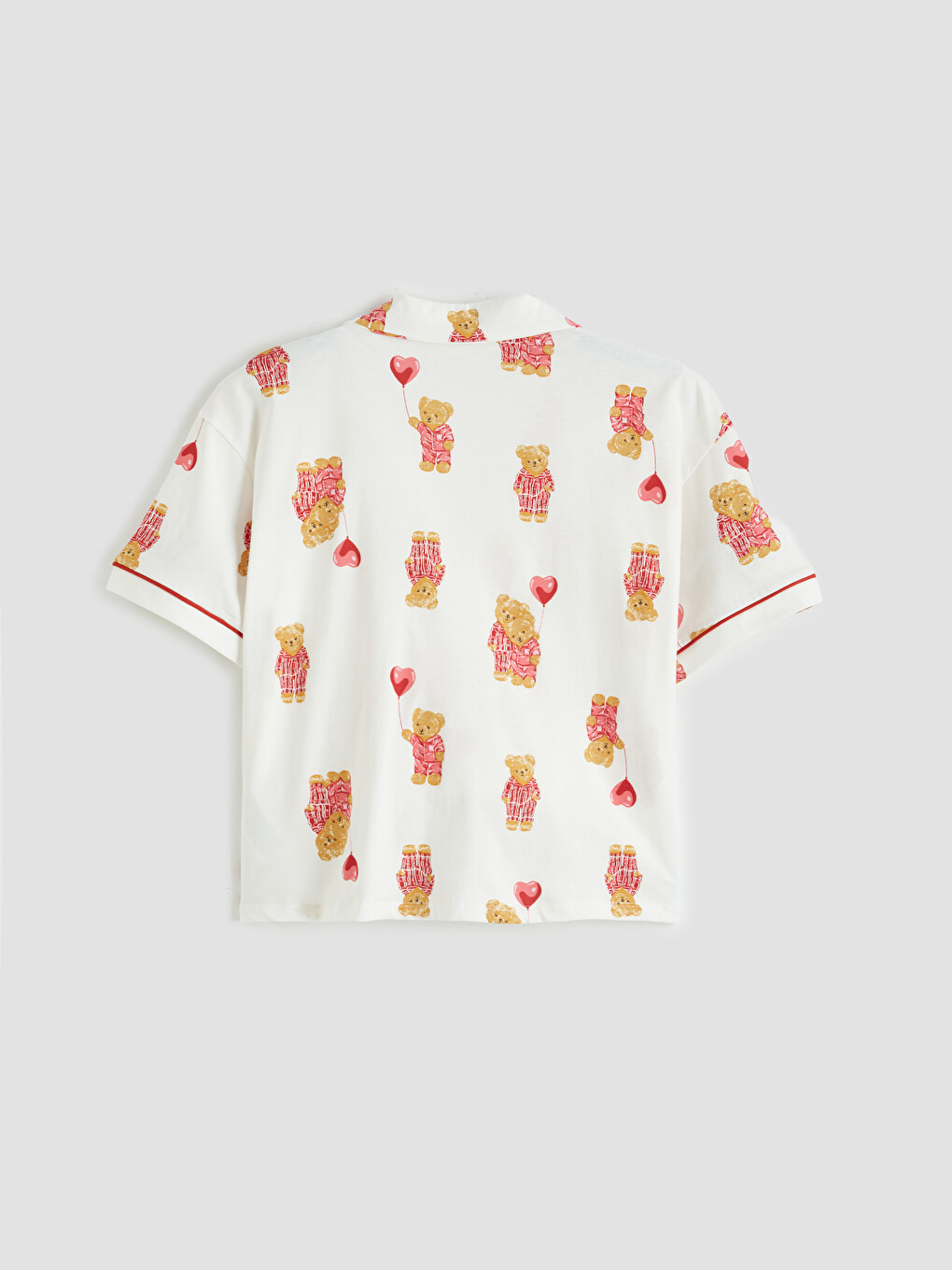 Ekru Ayıcık Teddy Baskılı Kadın Pijama Üstü-1