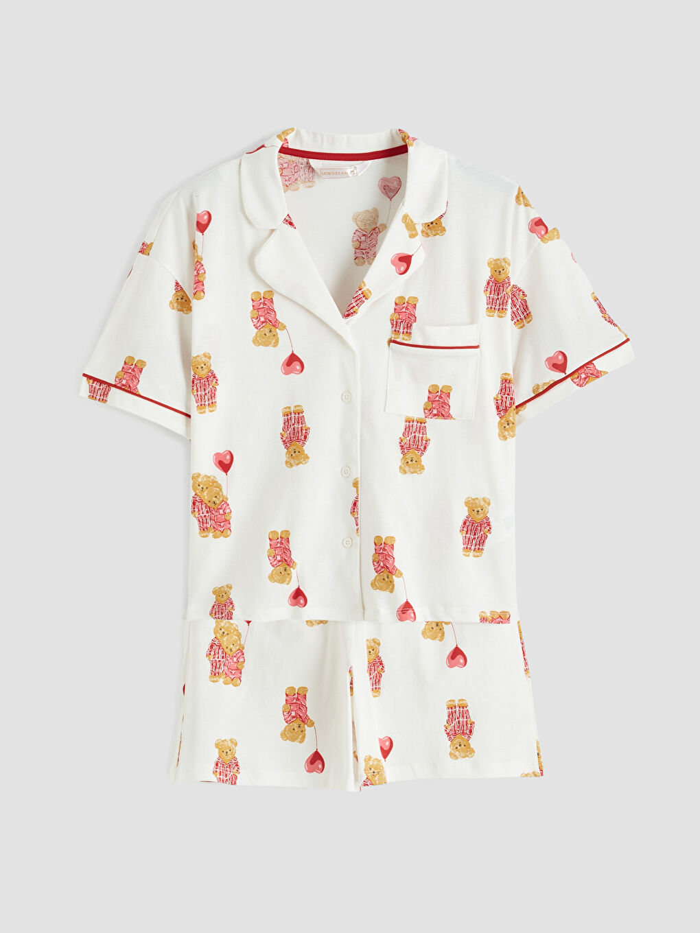 Ekru Ayı Teddy Desenli Kadın Şortlu Pijama Takımı