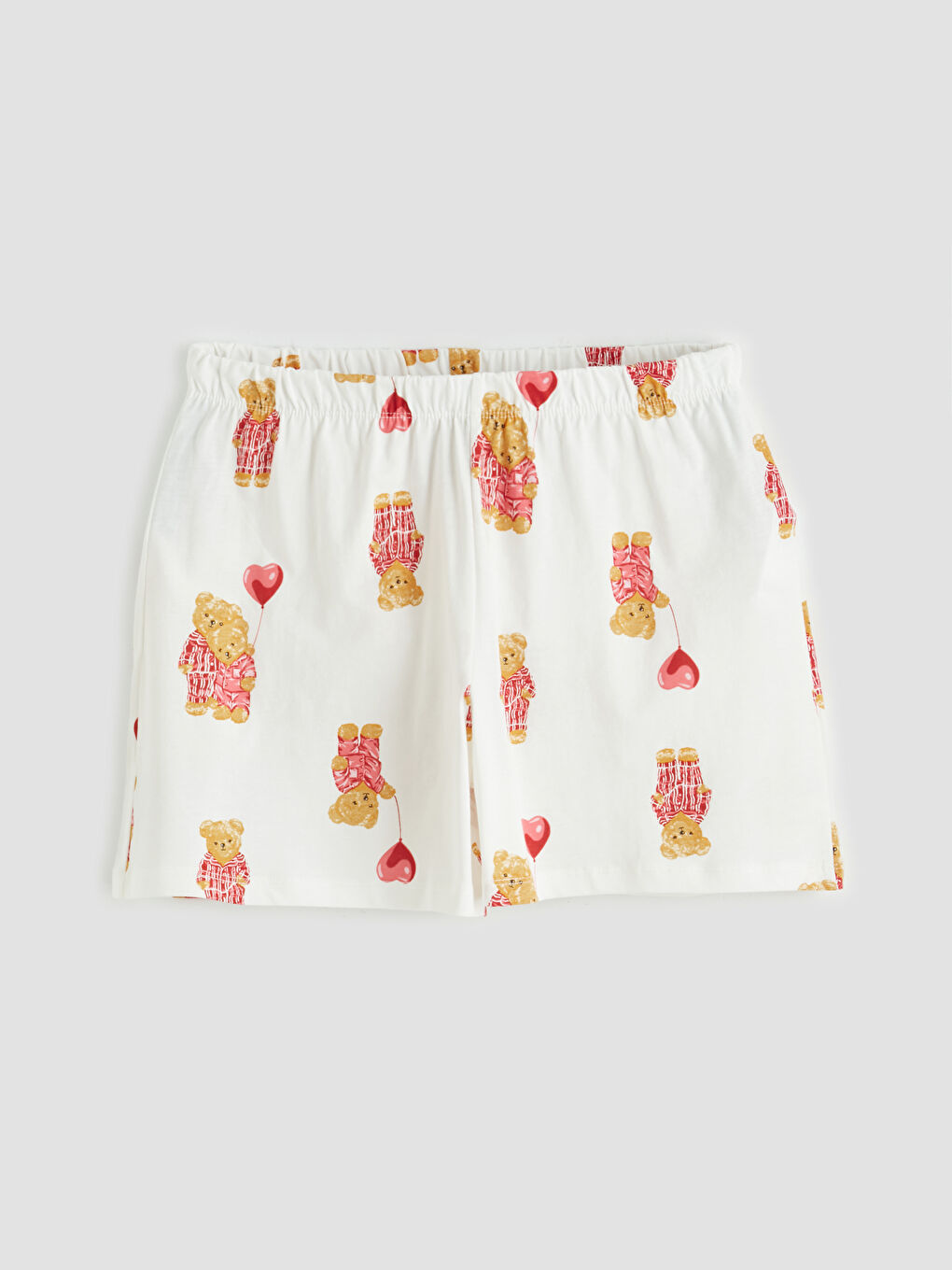 Ekru Ayı Teddy Desenli Kadın Şortlu Pijama Takımı-2
