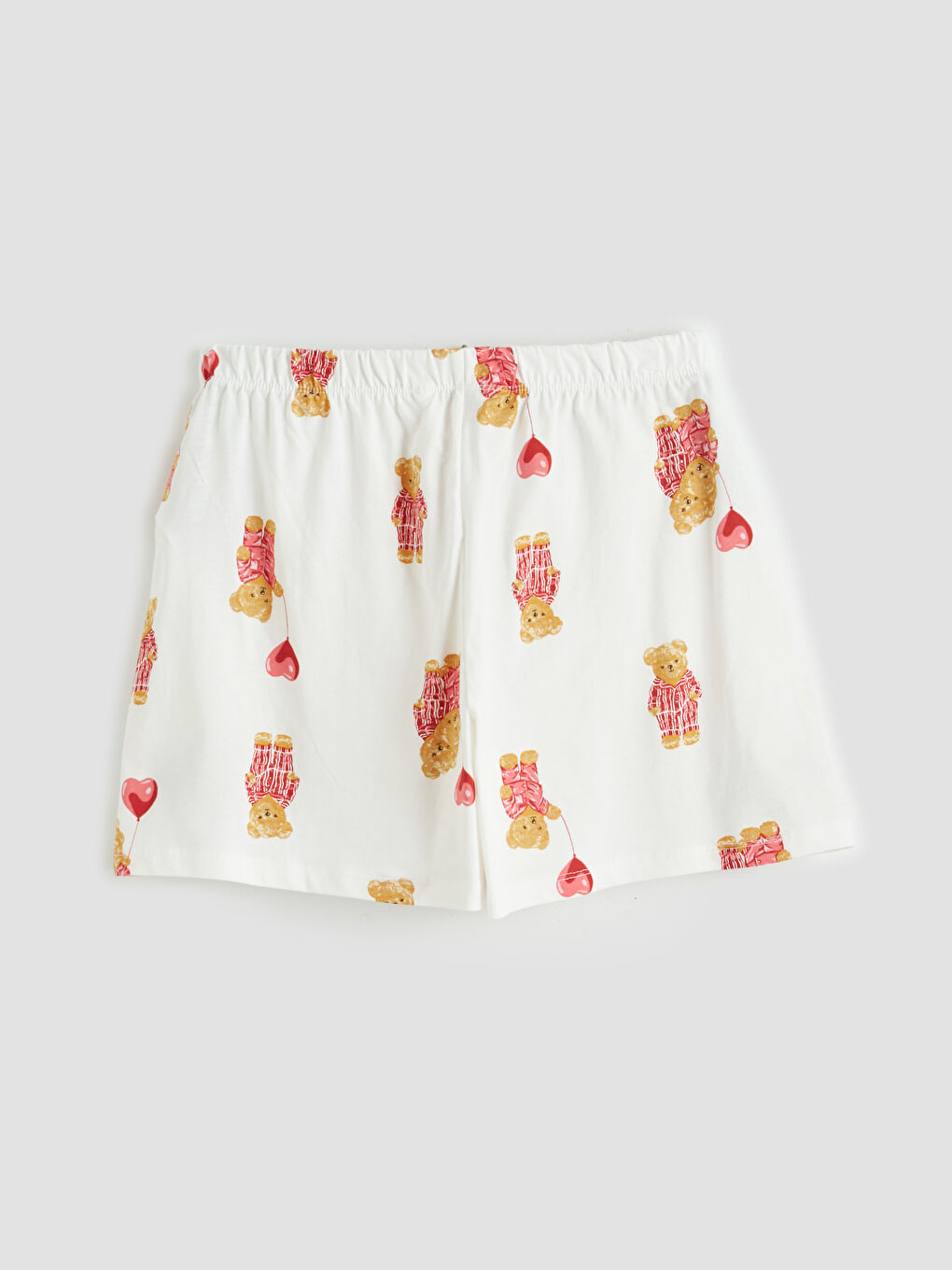 Ekru Ayı Teddy Desenli Kadın Şortlu Pijama Takımı-4