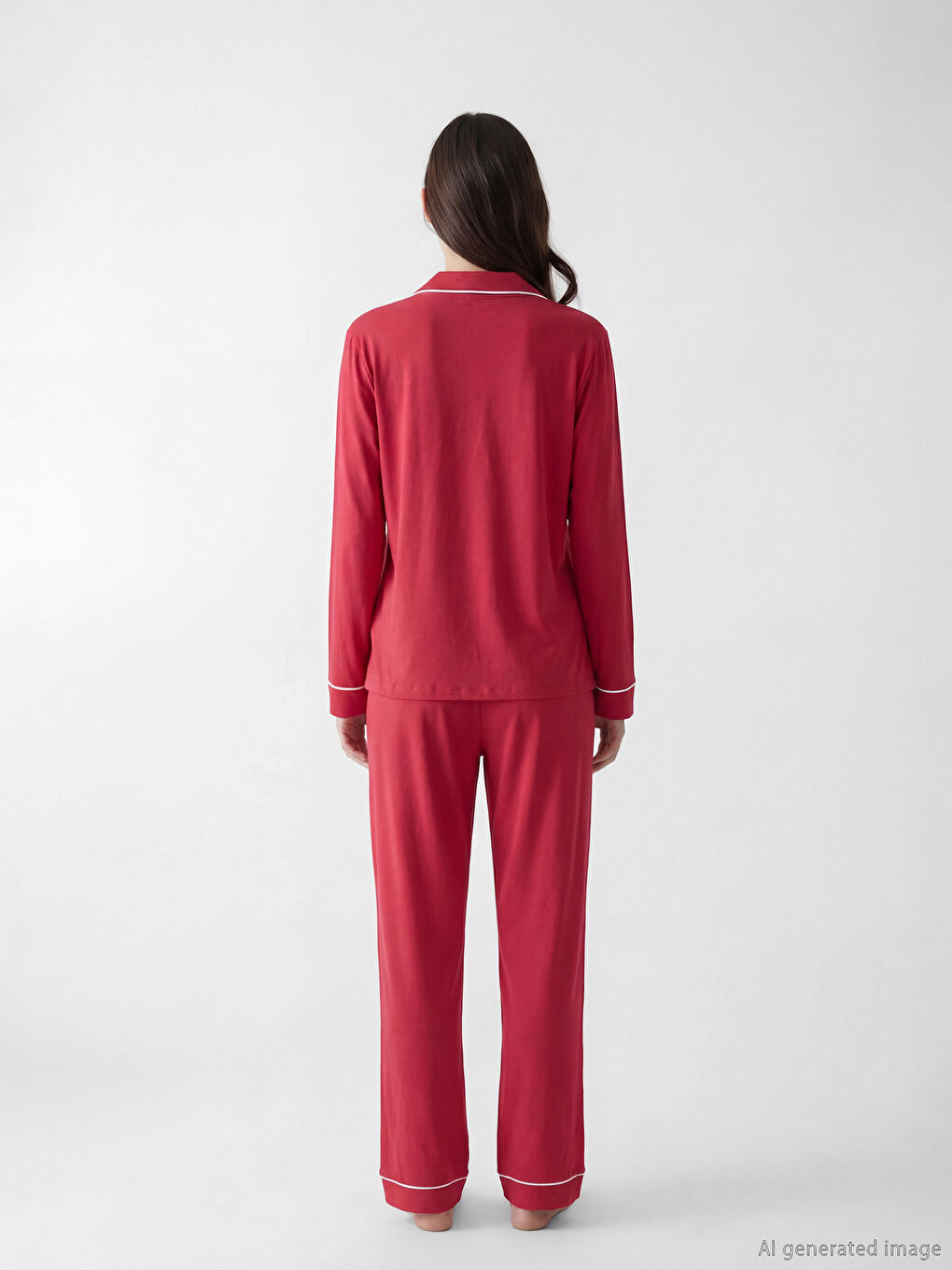 Bordo Gömlek Yaka Ayı Teddy Baskılı Kadın Pijama Takım-3