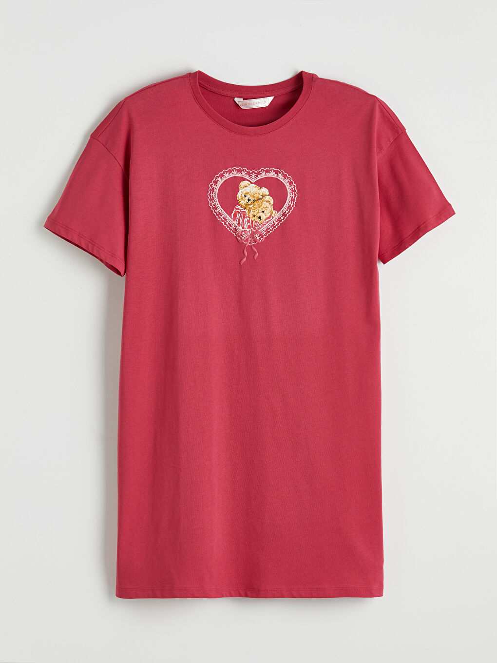 Bordo Bisiklet Yaka Baskılı Kadın Gecelik