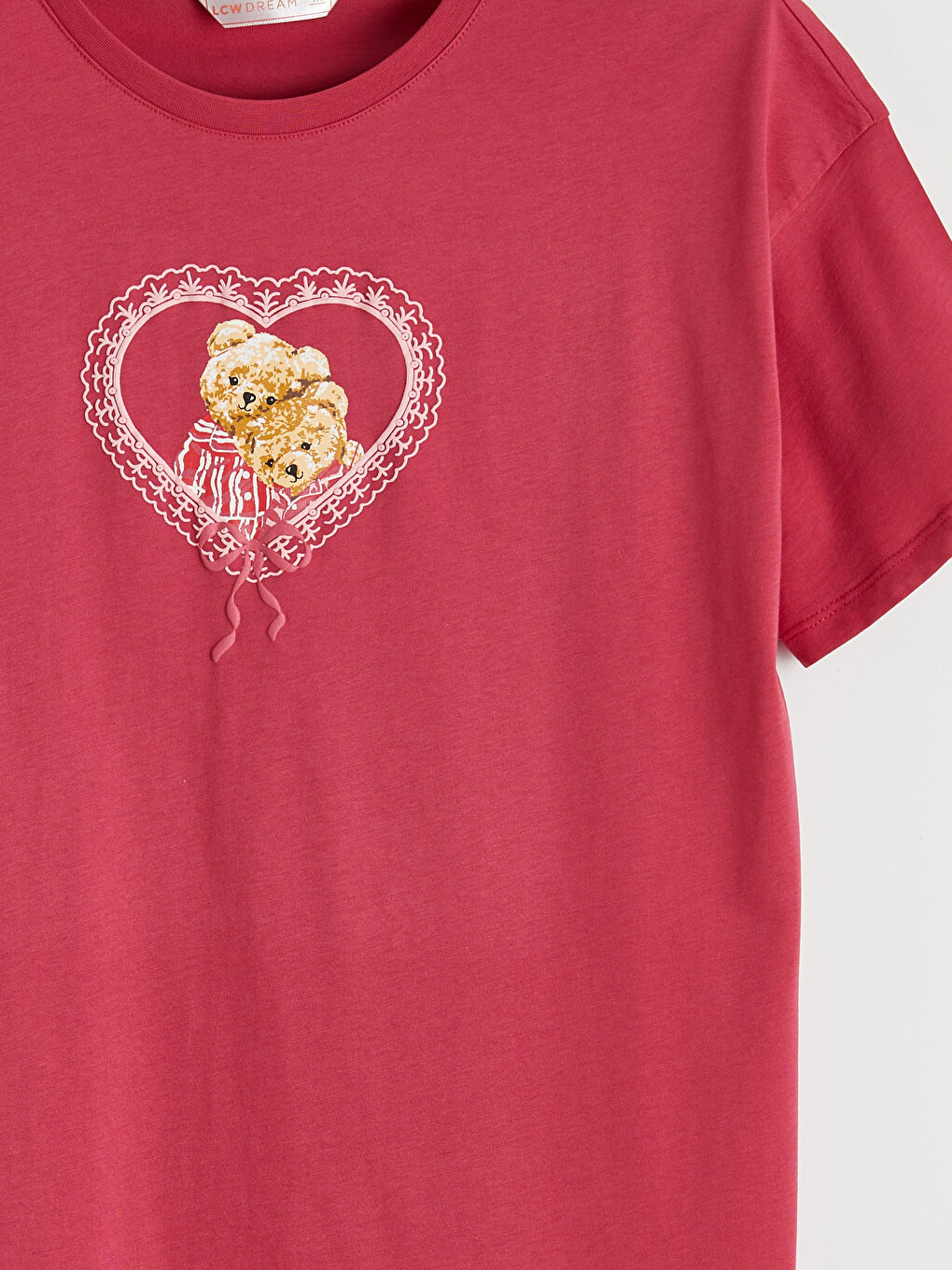 Bordo Bisiklet Yaka Baskılı Kadın Gecelik-2