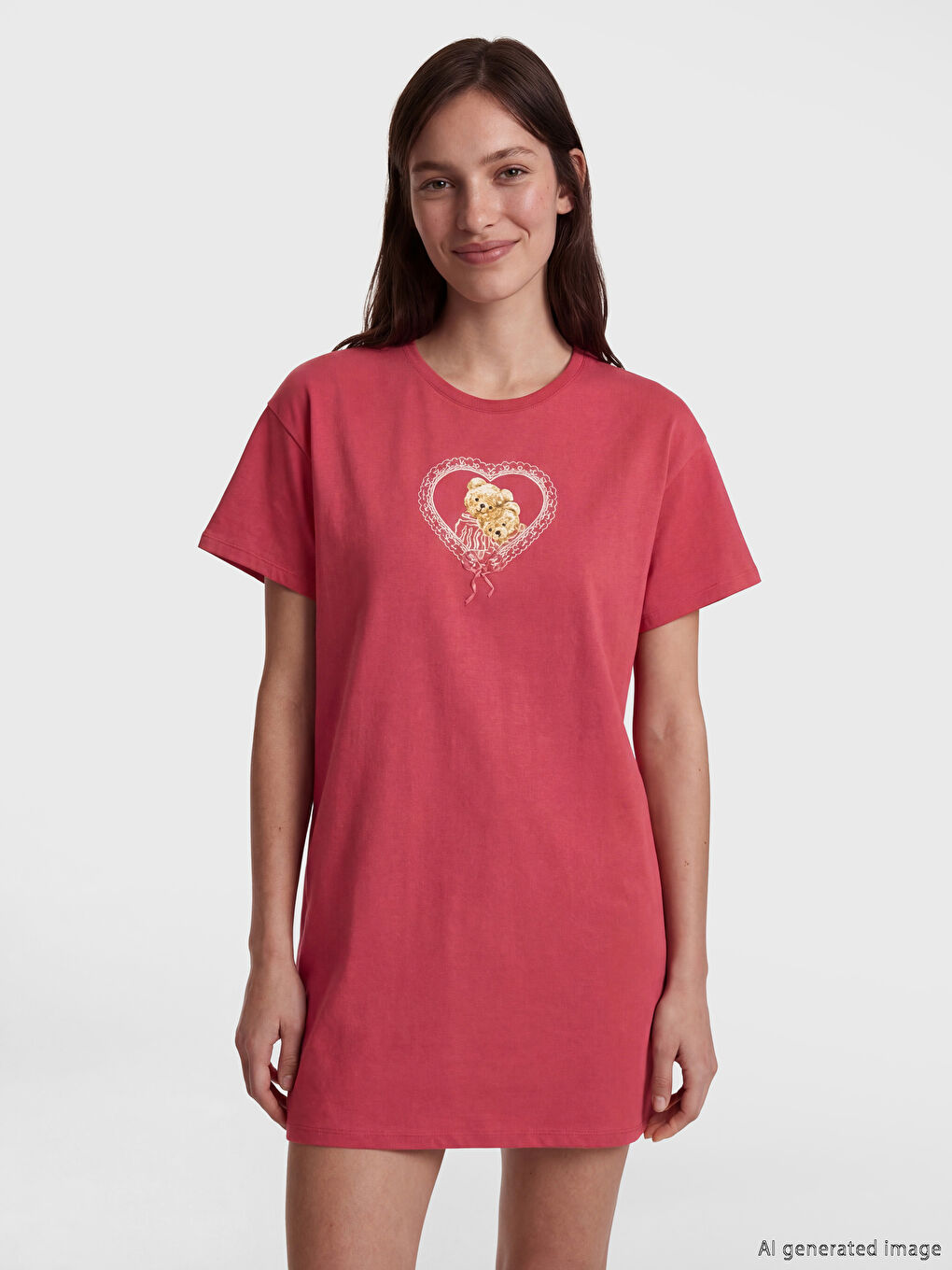 Bordo Bisiklet Yaka Baskılı Kadın Gecelik-1