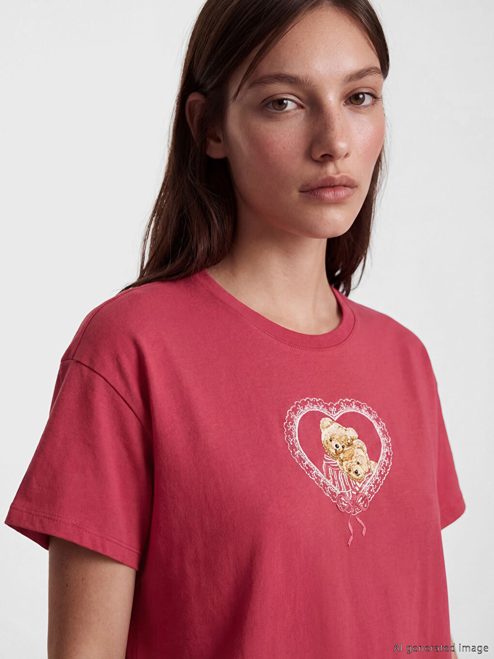 Bordo Bisiklet Yaka Baskılı Kadın Gecelik-2