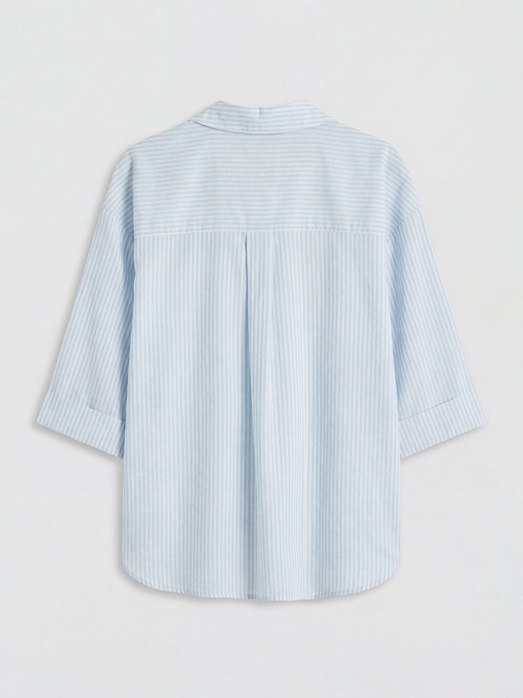 Mavi Kaçık Yaka Çizgili Kadın Gömlek-1