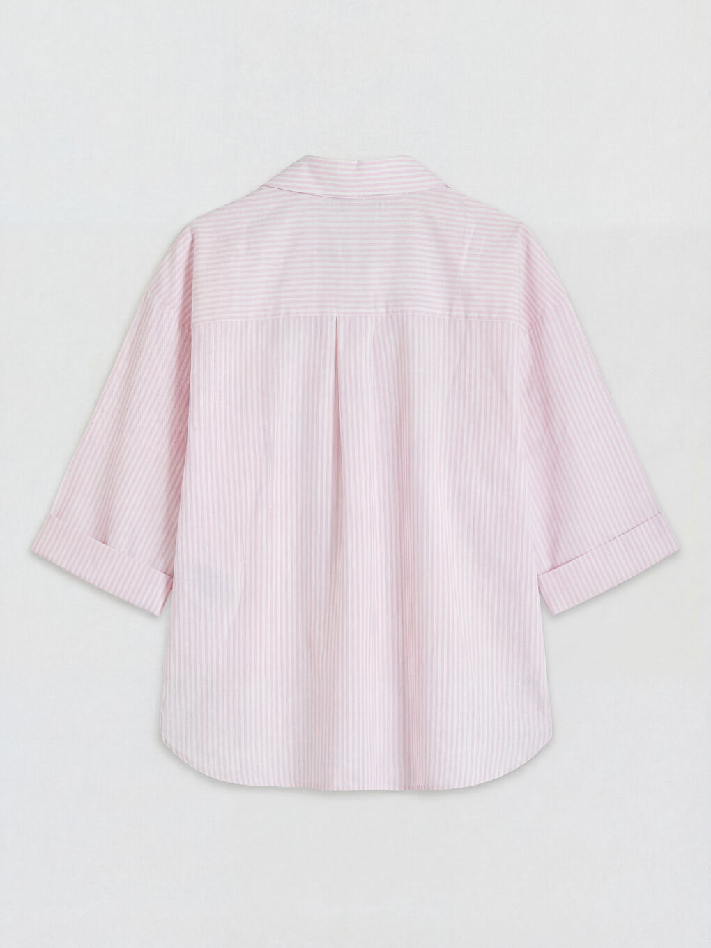 Pembe Kaçık Yaka Çizgili Kadın Gömlek-1