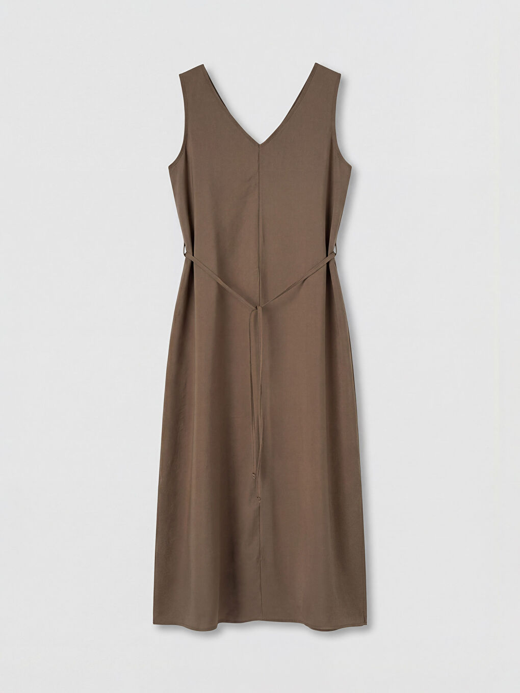 Kahverengi V Yaka Modal Karışımlı Elbise