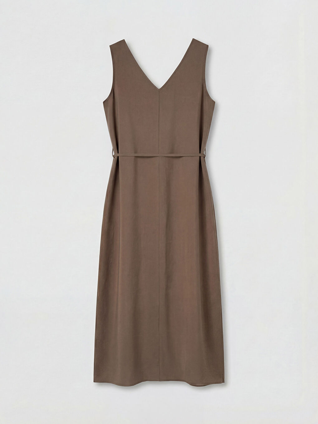 Kahverengi V Yaka Modal Karışımlı Elbise-1