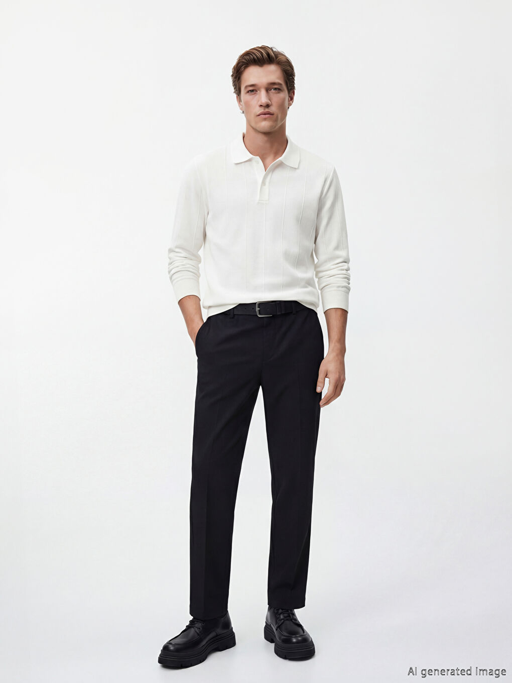 Siyah Standart Kalıp Armürlü Erkek Pantolon