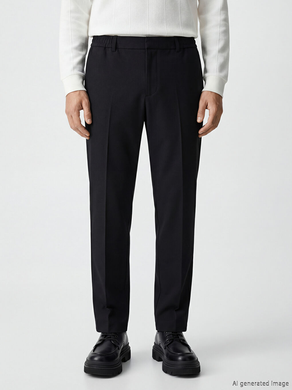 Siyah Standart Kalıp Armürlü Erkek Pantolon-1