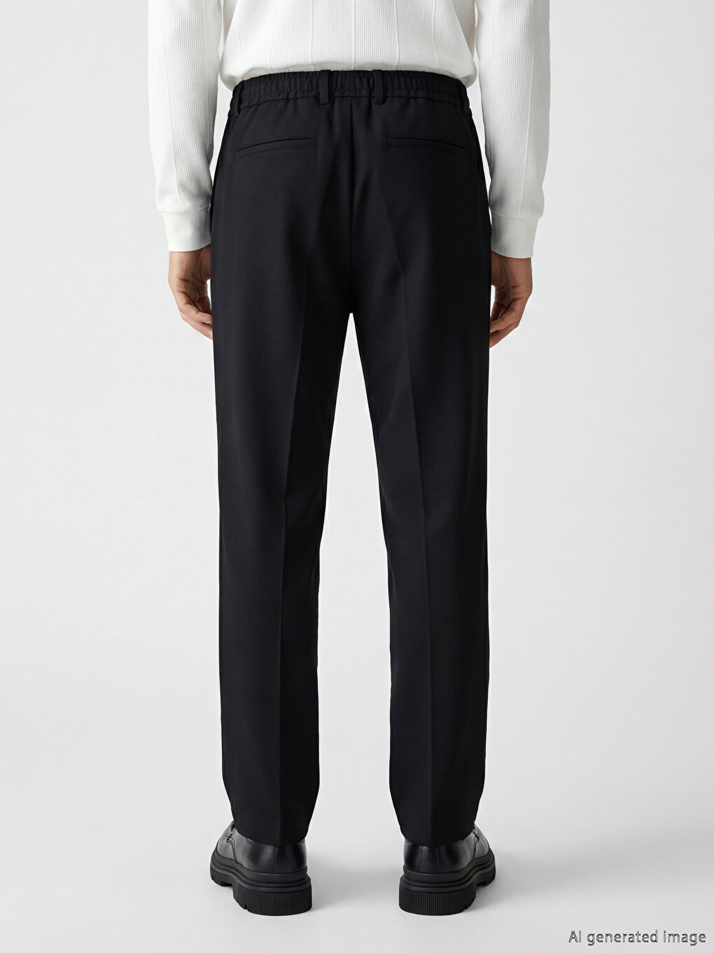 Siyah Standart Kalıp Armürlü Erkek Pantolon-2