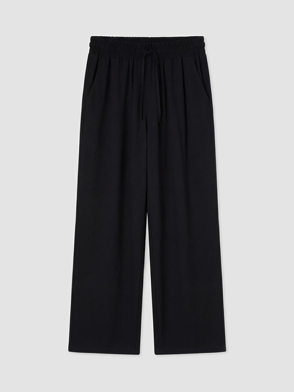 Siyah Beli Lastikli Geniş Paça Kadın Pantolon