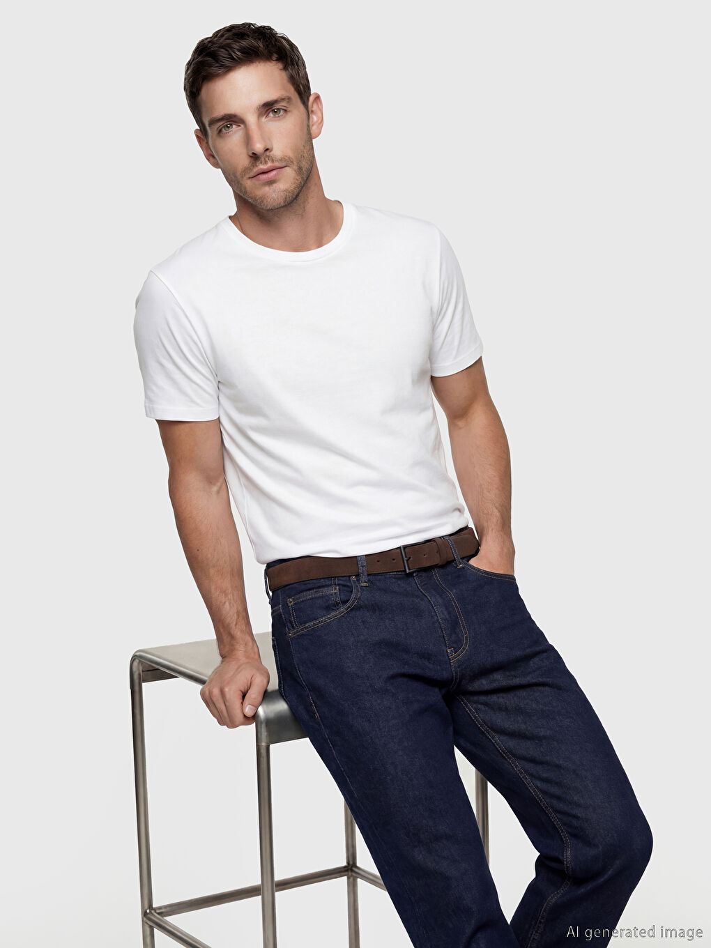 Beyaz Bisiklet Yaka Erkek Penye Tişört