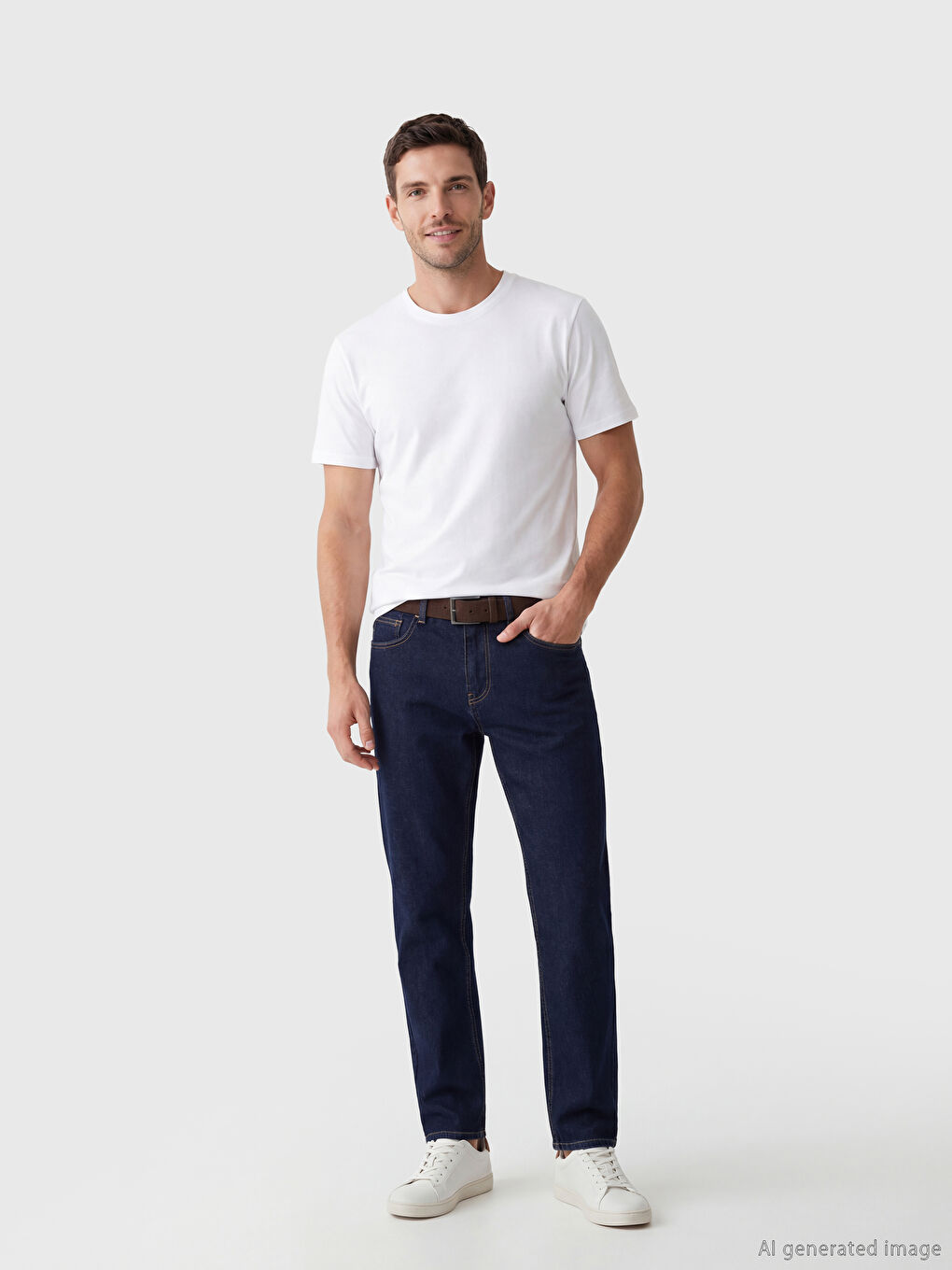 Beyaz Bisiklet Yaka Erkek Penye Tişört-1