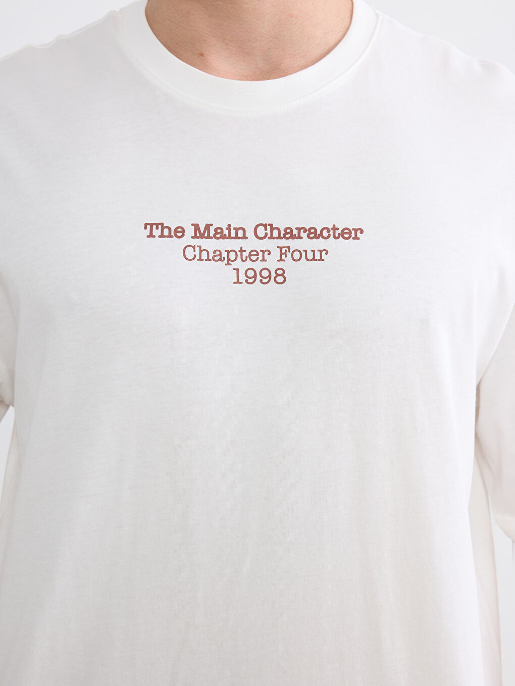 Beyaz Bisiklet Yaka Baskılı Erkek Tişört-2