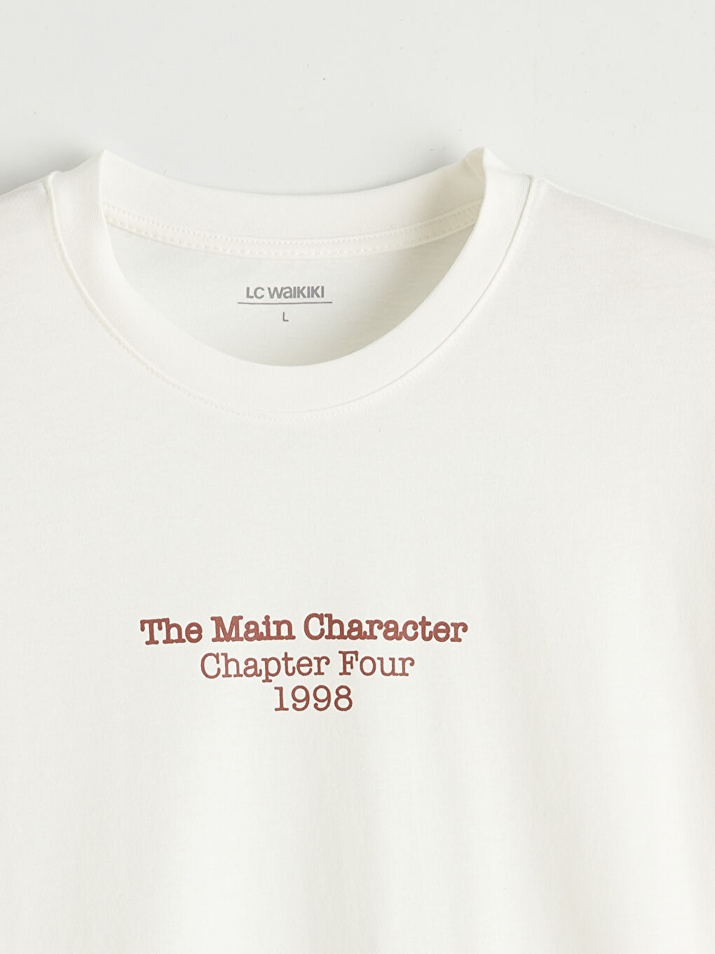 Beyaz Bisiklet Yaka Baskılı Erkek Tişört-5