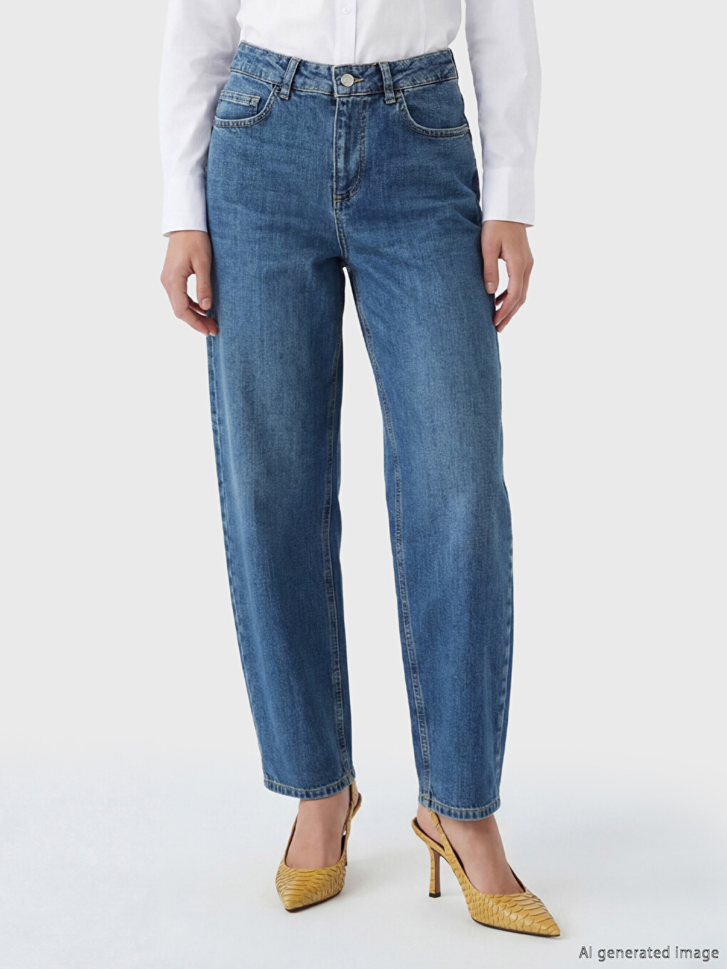 İndigo Yüksek Bel Barrel Fit Kadın Jean Pantolon-3