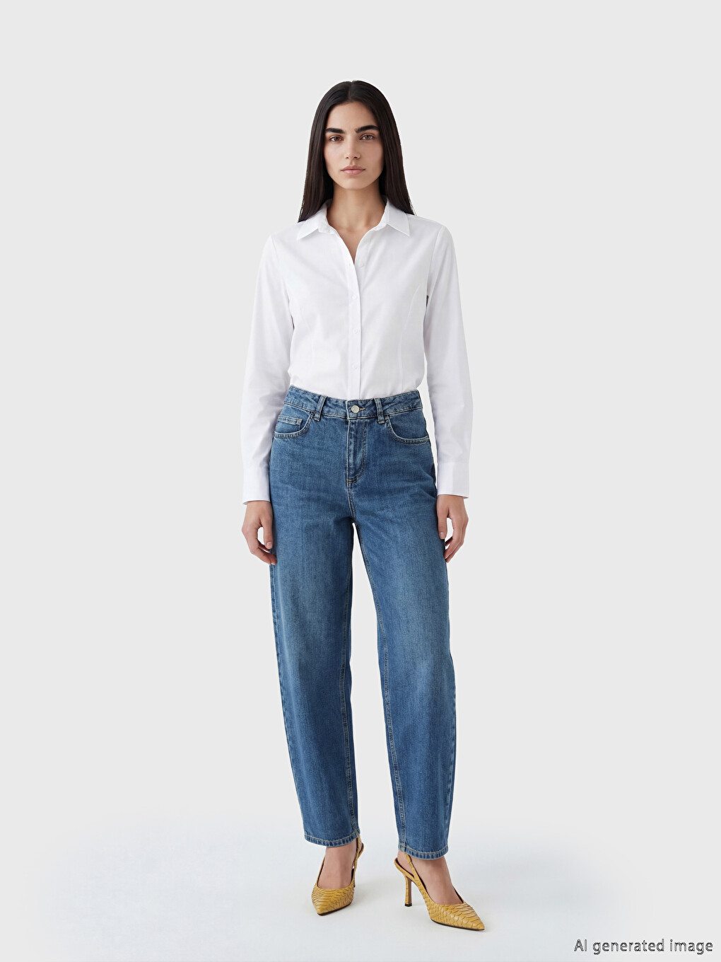 İndigo Yüksek Bel Barrel Fit Kadın Jean Pantolon-5