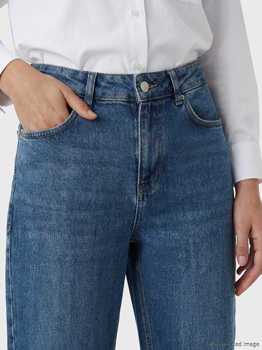 İndigo Yüksek Bel Barrel Fit Kadın Jean Pantolon-7
