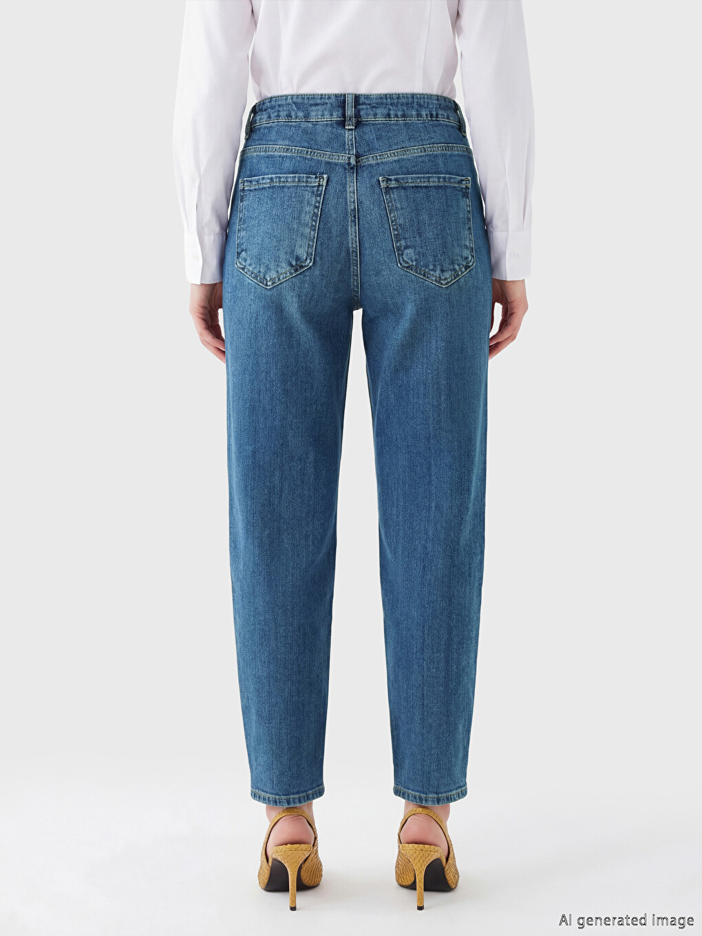 İndigo Yüksek Bel Barrel Fit Kadın Jean Pantolon-8