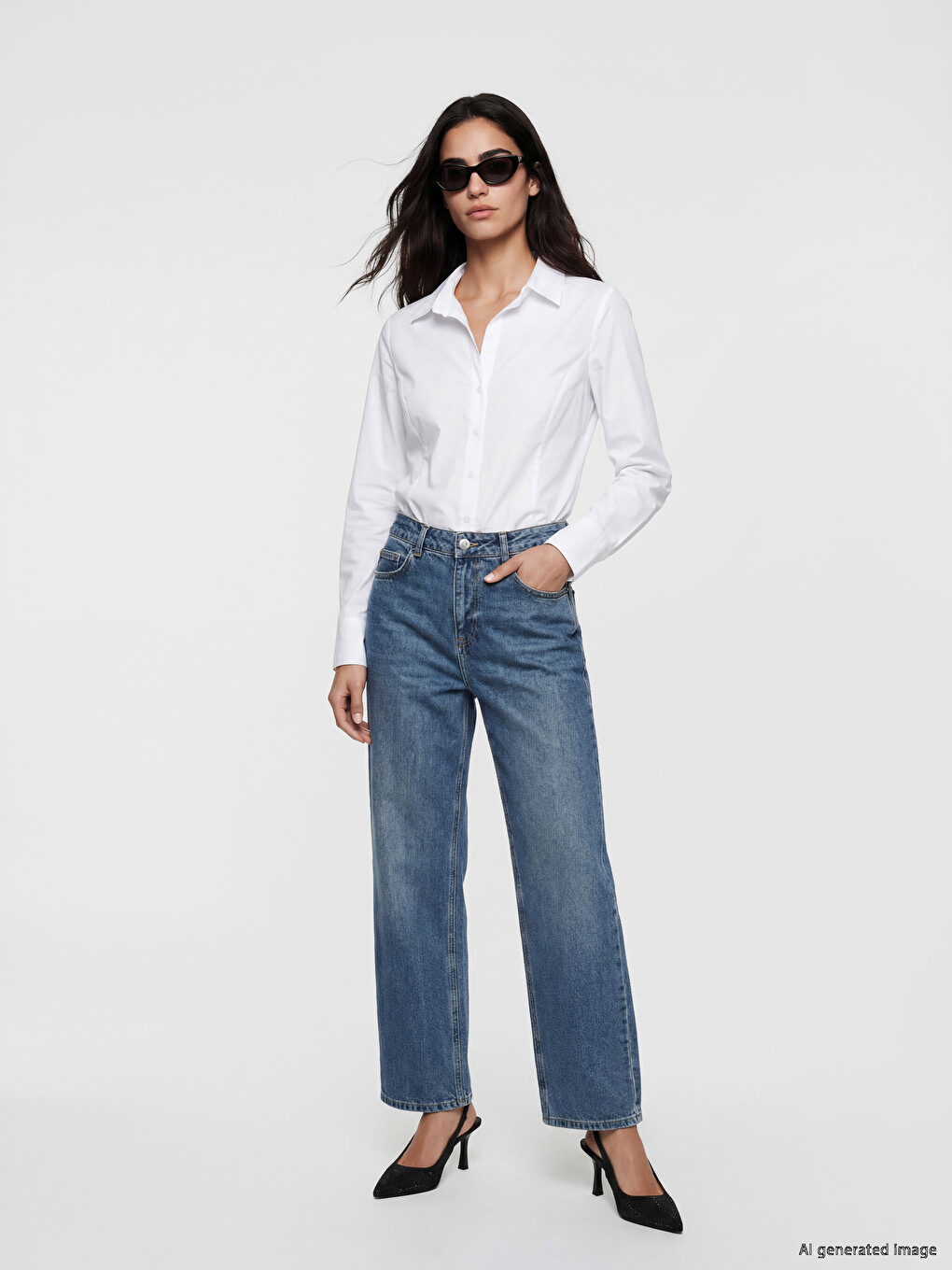 İndigo Yüksek Bel Barrel Fit Kadın Jean Pantolon-1