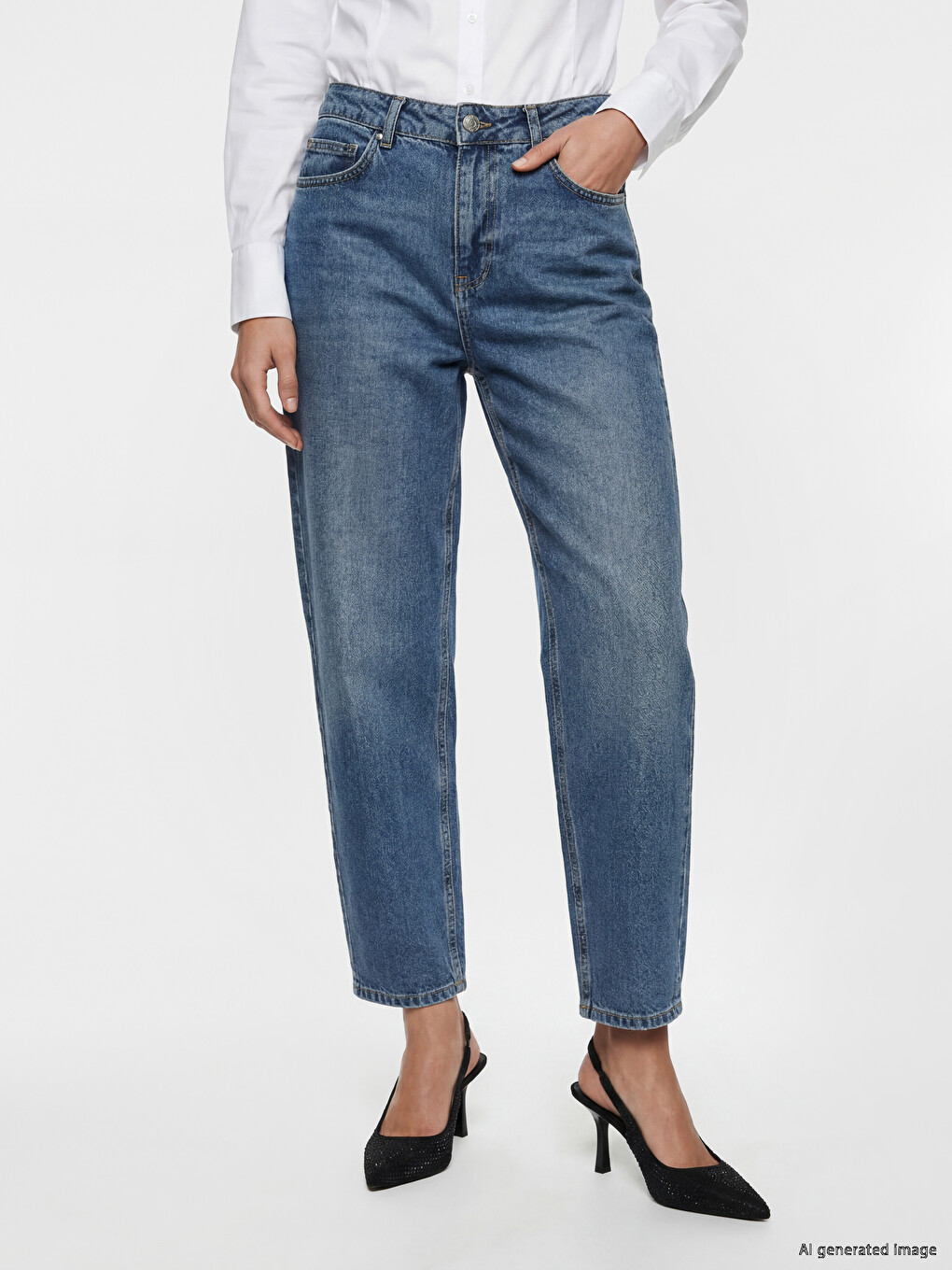 İndigo Yüksek Bel Barrel Fit Kadın Jean Pantolon-2