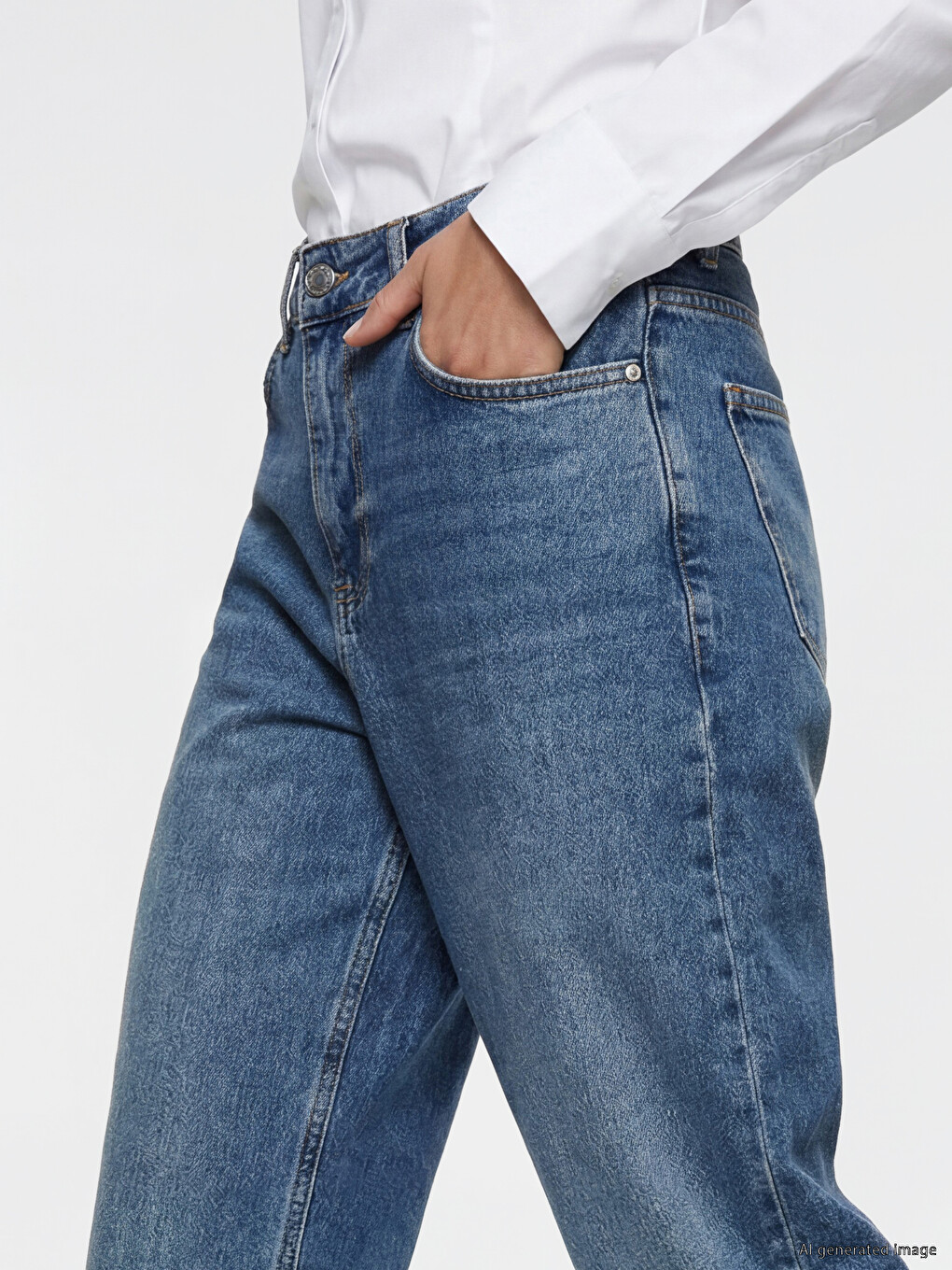 İndigo Yüksek Bel Barrel Fit Kadın Jean Pantolon-4