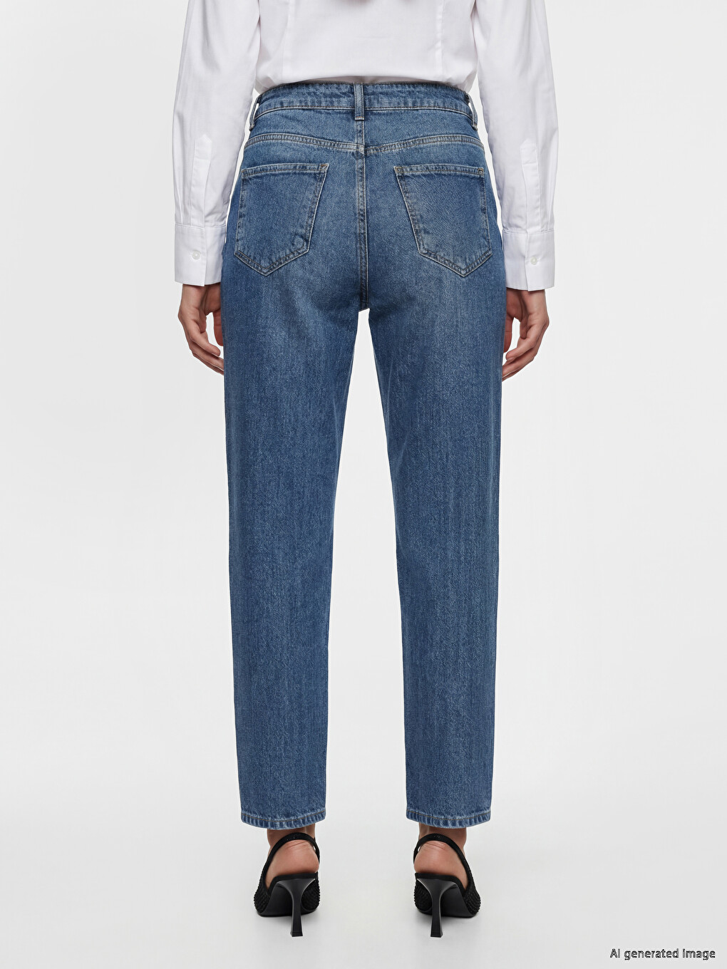 İndigo Yüksek Bel Barrel Fit Kadın Jean Pantolon-6