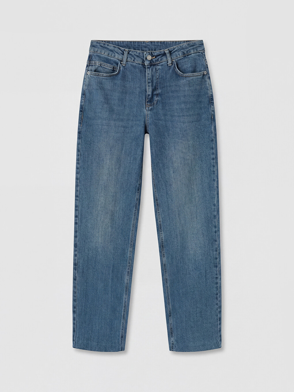 İndigo Yüksek Bel Barrel Fit Kadın Jean Pantolon-9