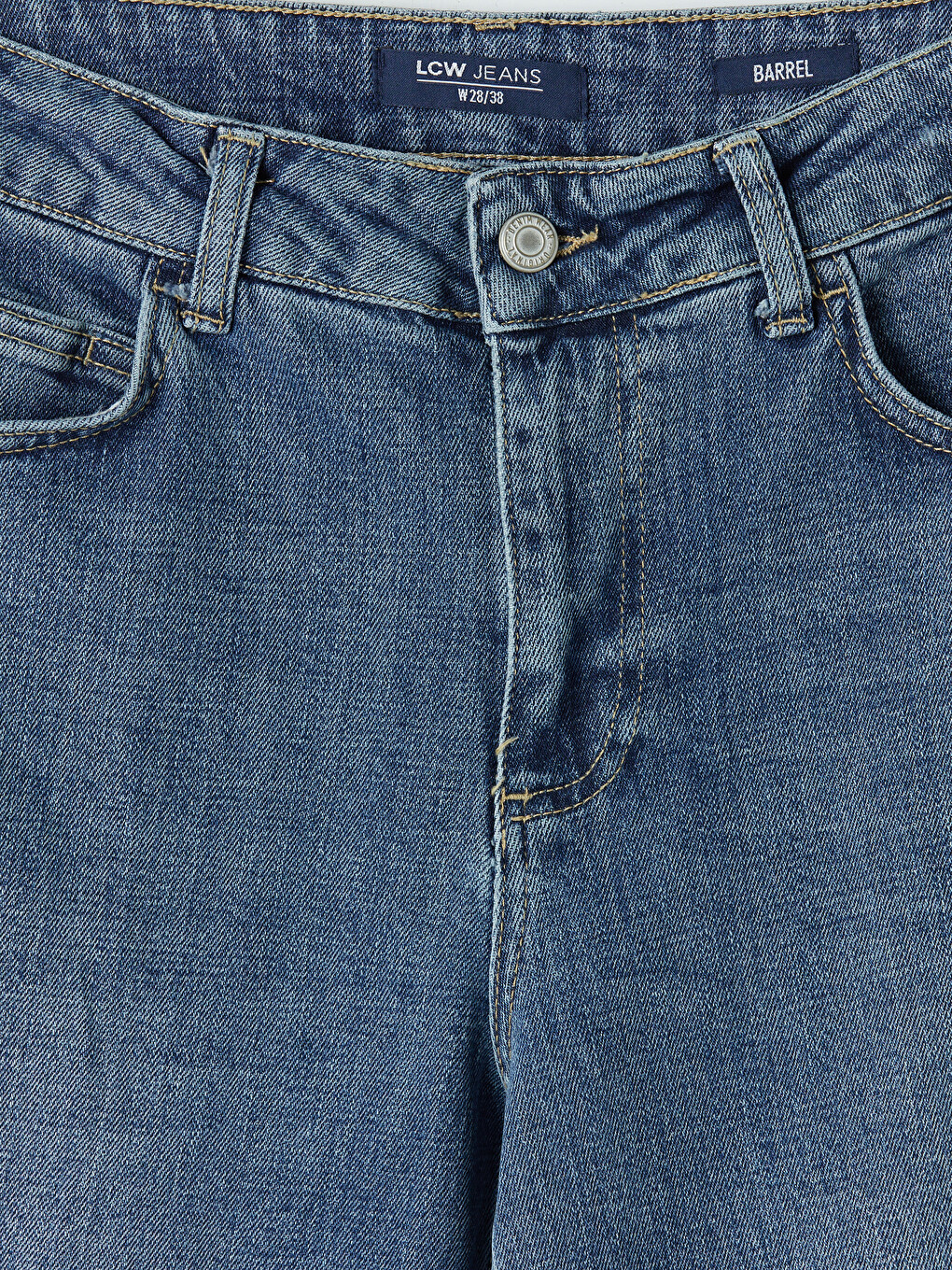 İndigo Yüksek Bel Barrel Fit Kadın Jean Pantolon-11