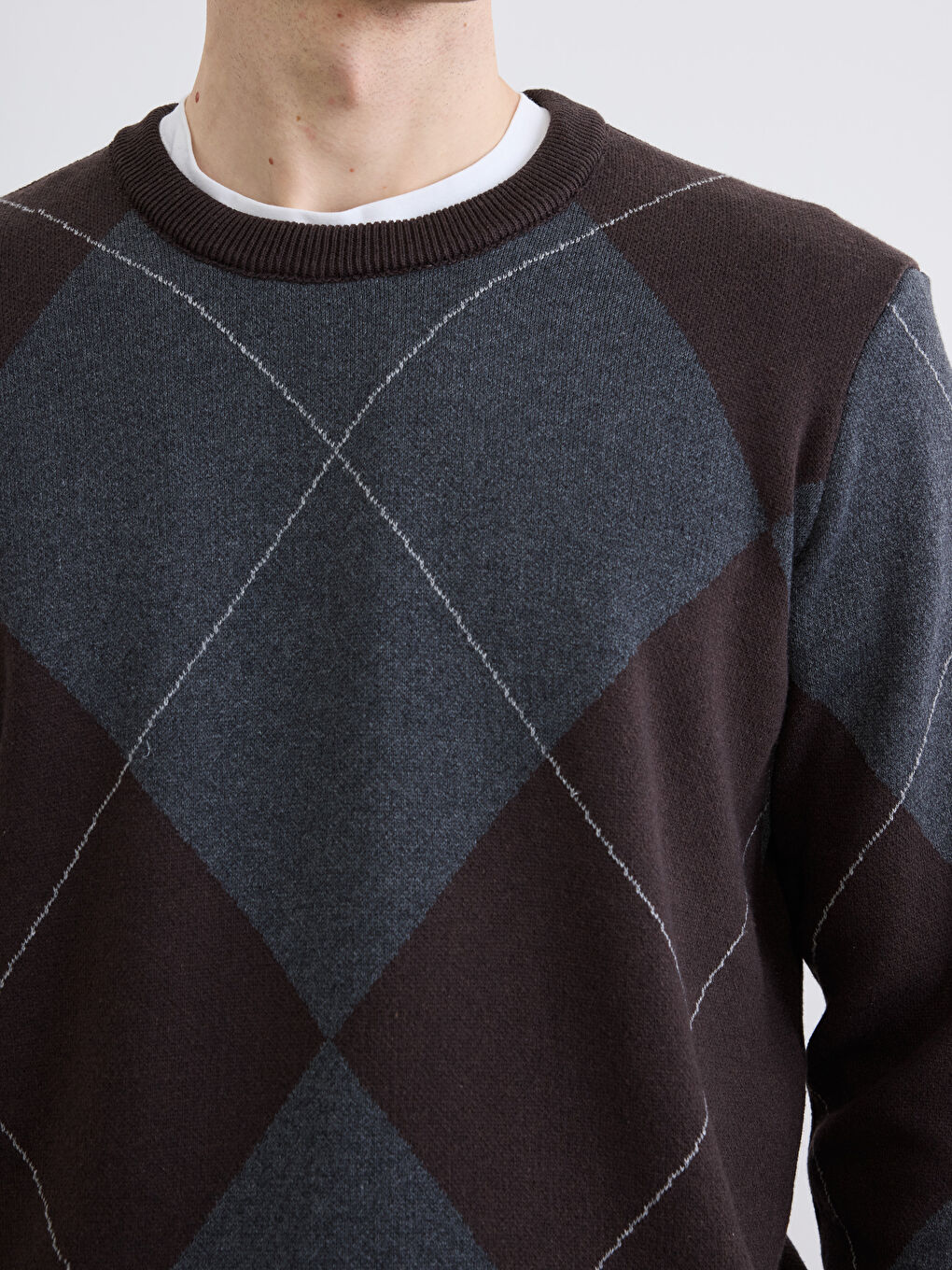 Antrasit Bisiklet Yaka Baklava Desenli Erkek Triko Kazak-2