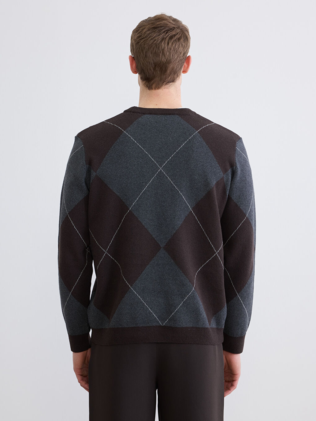 Antrasit Bisiklet Yaka Baklava Desenli Erkek Triko Kazak-3