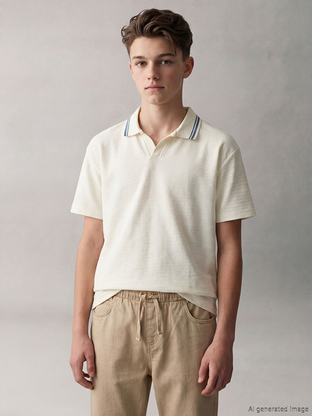 Polo Neck Textured Boys' T-Shirt
