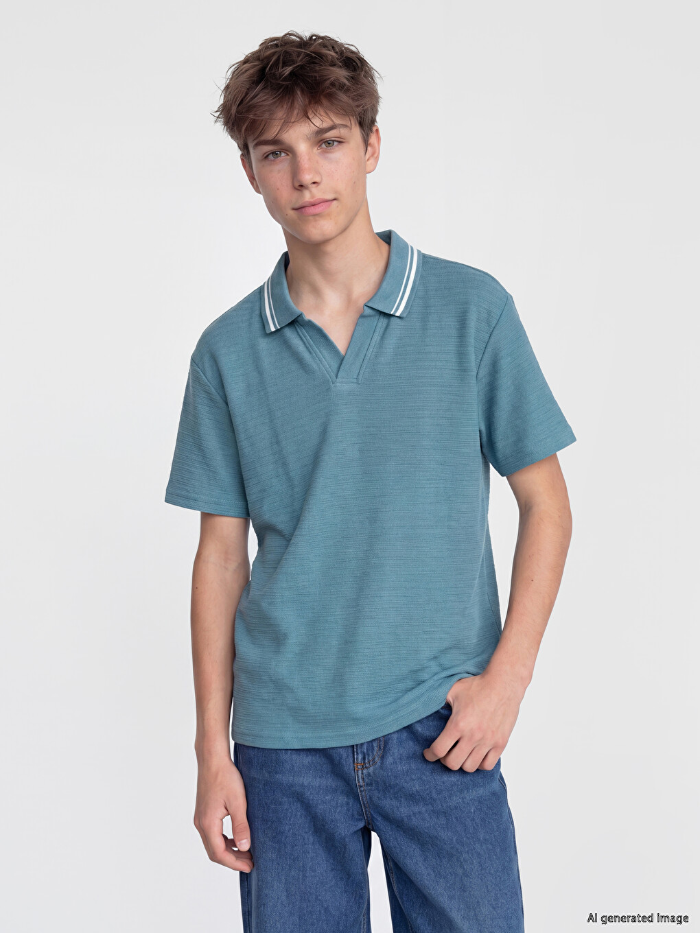 Polo Collar Striped Detail Boys' T-Shirt
