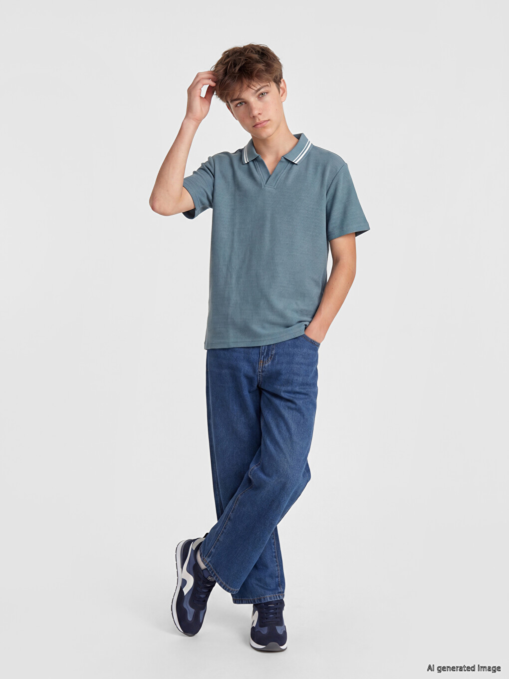 Polo Collar Striped Detail Boys' T-Shirt-1