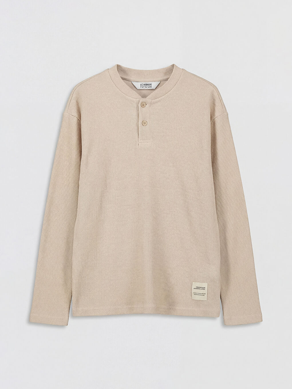 Bej Bisiklet Yaka Erkek Çocuk Dokulu Tişört